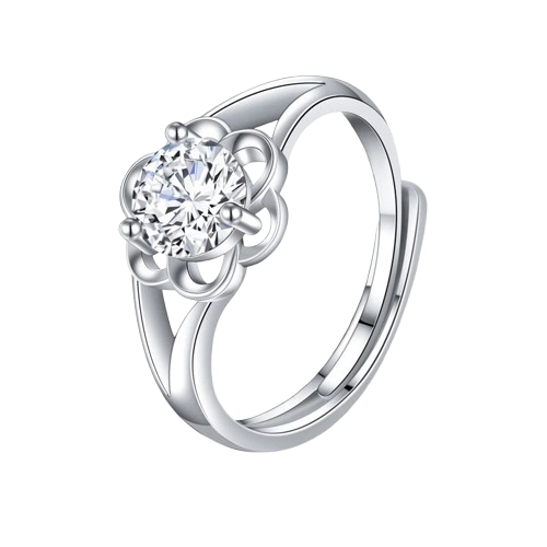Silver Simple Flower Rhinestone-Embedded Open Ring image 0