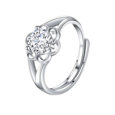 Silver Simple Flower Rhinestone-Embedded Open Ring image 0