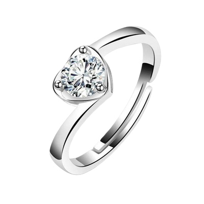 Silver Plated Angel Kiss Heart-shaped Crystal Adjustable Ring image 0