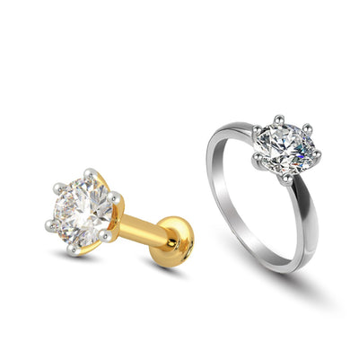 1 Stone-0.03 Nose Pin & Finger Ring image 0