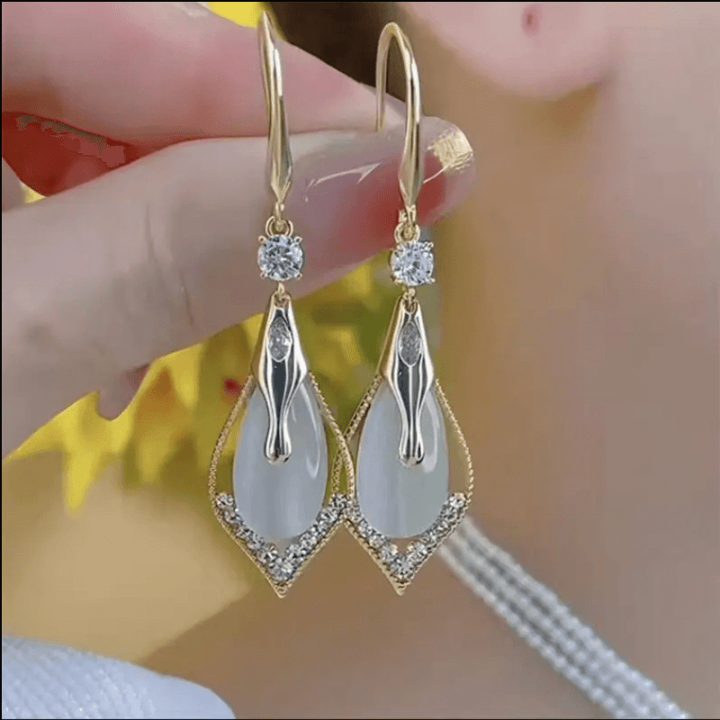 Diamond Geometry Crystal Opal Tear Drop Dangling Earrings Jewelry for Women image 0