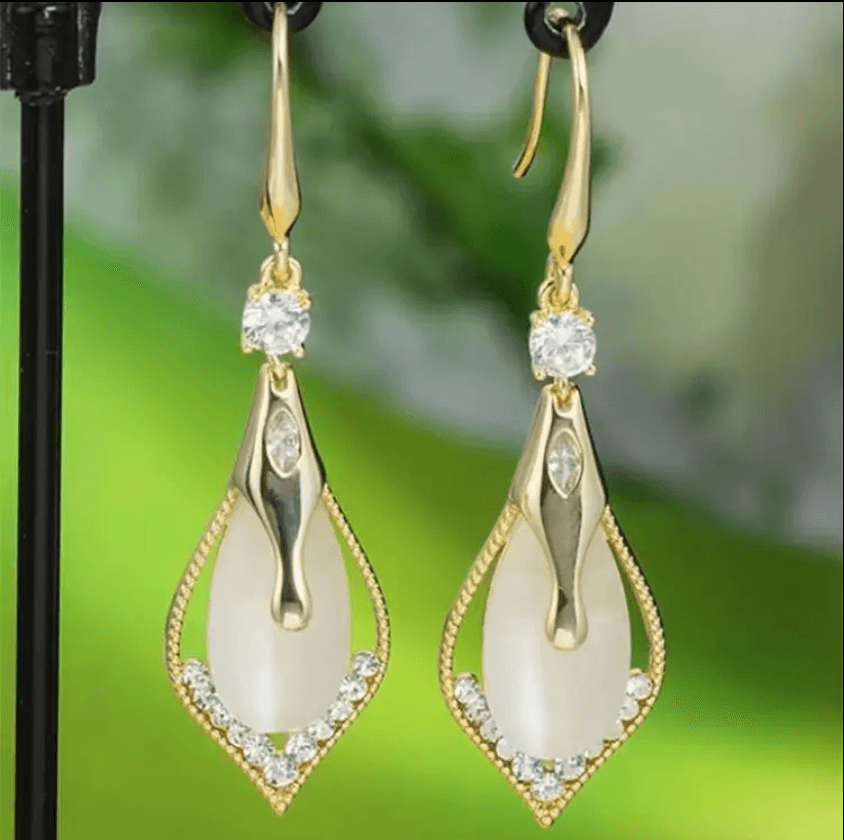 Diamond Geometry Crystal Opal Tear Drop Dangling Earrings Jewelry for Women image 1