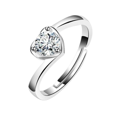 Silver Plated Angel Kiss Heart-shaped Crystal Adjustable Ring image 0
