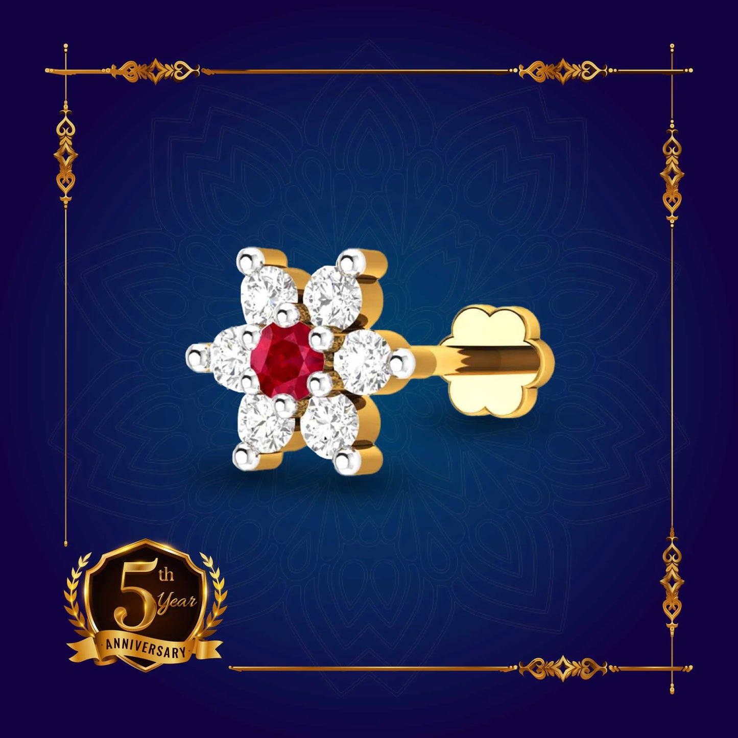 Color 7+7 Stone Nosepin With Finger Ring Free image 3