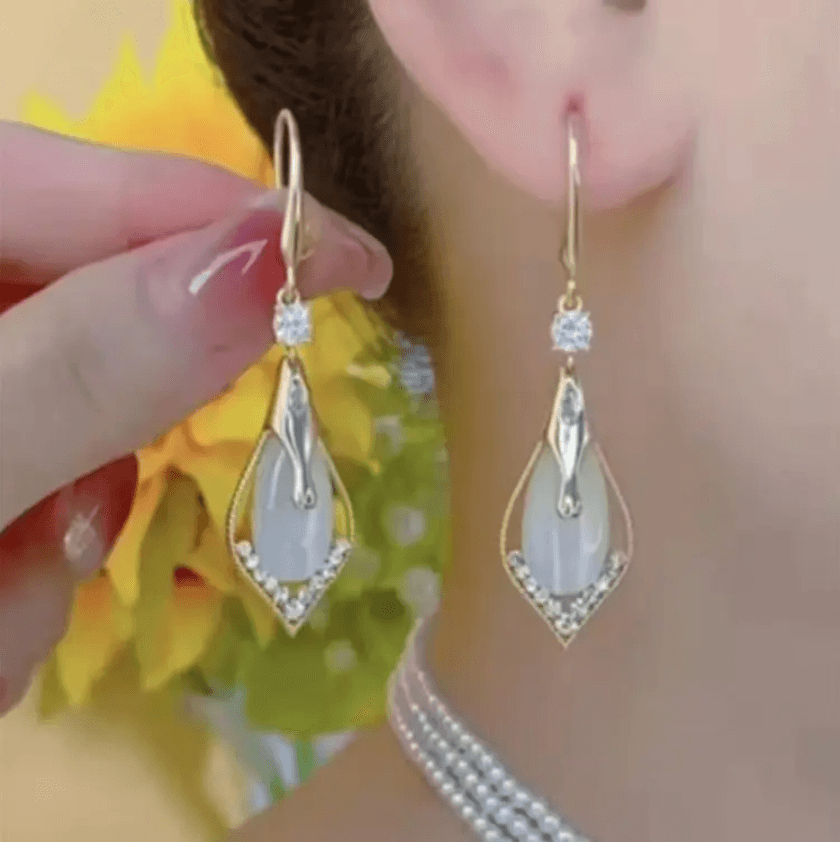 Diamond Geometry Crystal Opal Tear Drop Dangling Earrings Jewelry for Women image 2