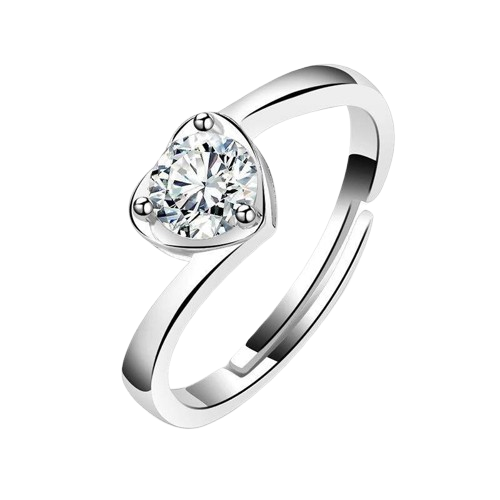Silver Plated Angel Kiss Heart-shaped Crystal Adjustable Ring image 1